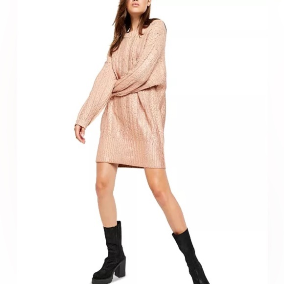 Free People Dresses & Skirts - Free People Good as Gold Cable Knit Sweater Dress Size XS